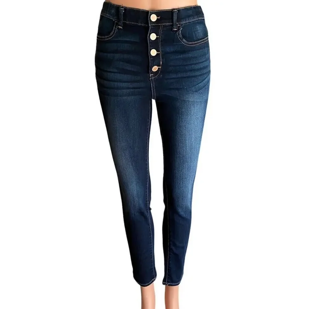 JORDACHE Super Skinny Snap Fly Denim Blue Jeans ~ Girls Size 16 Slim